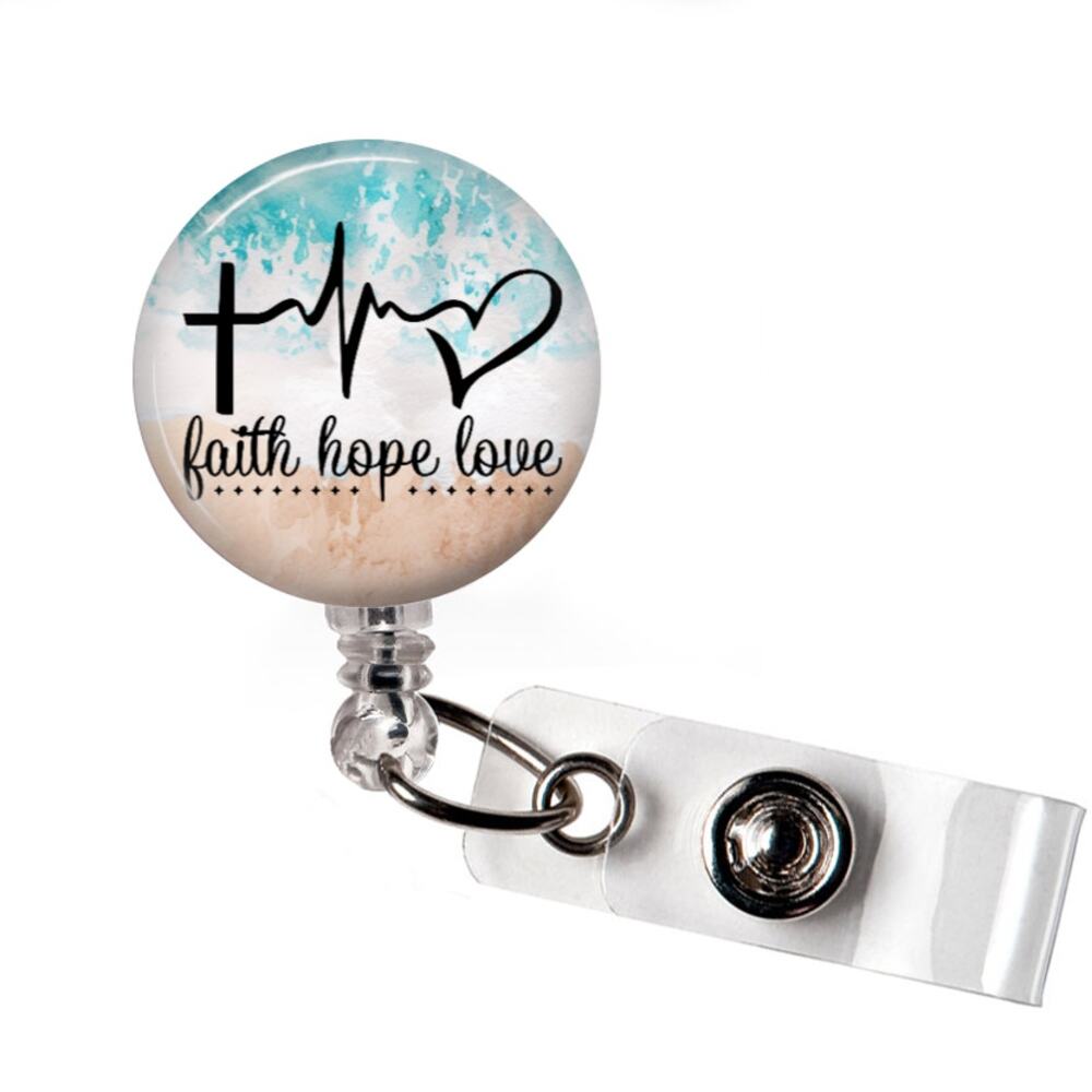 Faith Hope Love Badge Reel Christian Faith Retractable ID Holder